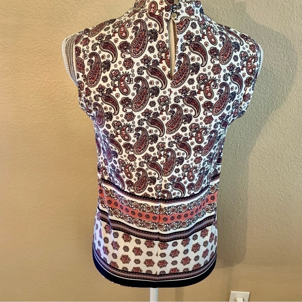 Tommy Hilfiger Tunic Top XS Sleeveless White Paisley Navy Pink Beige Stretch - Picture 7 of 13